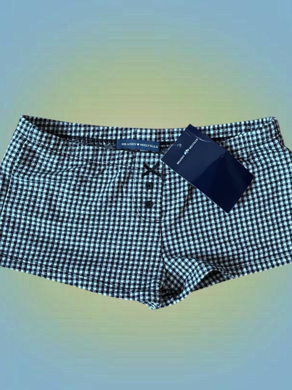 Brandy Melville Black & White Gingham Button-Front Shorts
